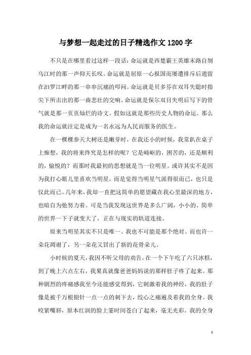 与梦想一起走过的日子精选作文1200字