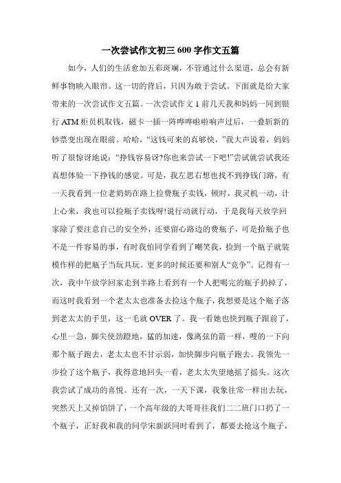一次尝试作文初三600字作文五篇
