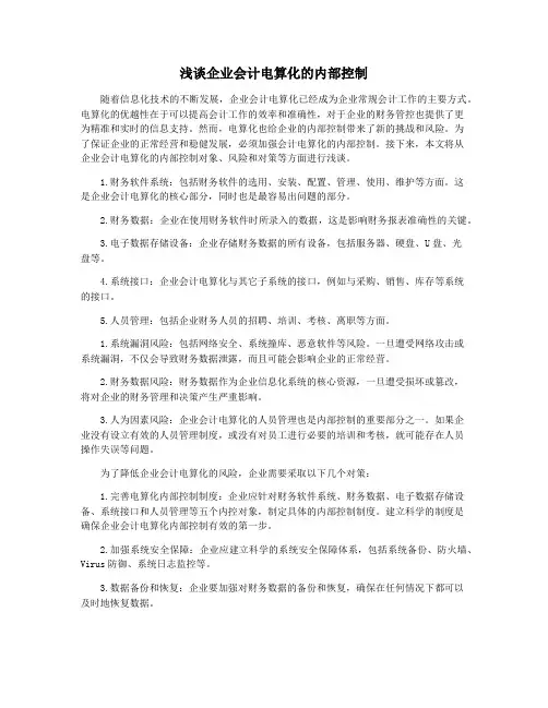 浅谈企业会计电算化的内部控制