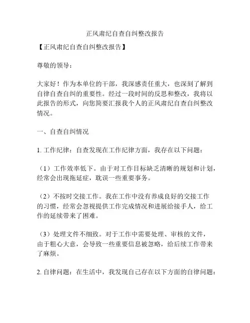 正风肃纪自查自纠整改报告
