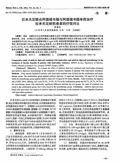 拉米夫定联合阿德福韦酯与阿德福韦酯单药治疗拉米夫定耐药患者的疗效对比