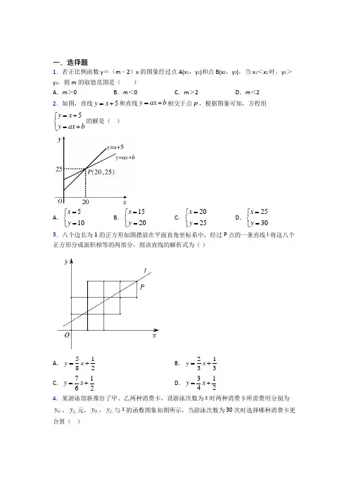 人教版初中数学八年级数学下册第四单元《一次函数》测试(含答案解析)(2)