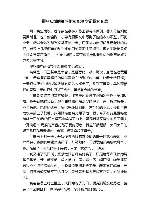 那些灿烂的细节作文800字记叙文5篇