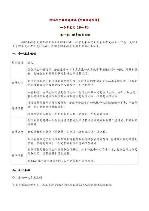 2014年中级会计考试《中级会计实务》--备考笔记(第一章)