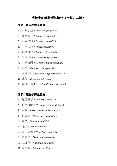 湿地中的珍稀濒危植物(一级、二级)