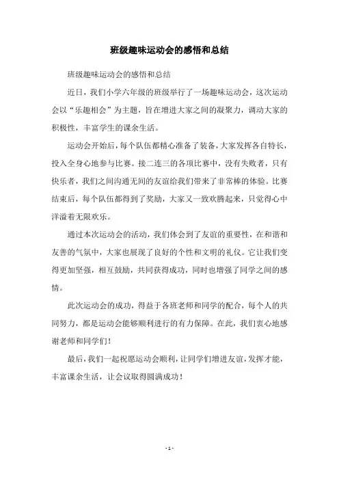 班级趣味运动会的感悟和总结