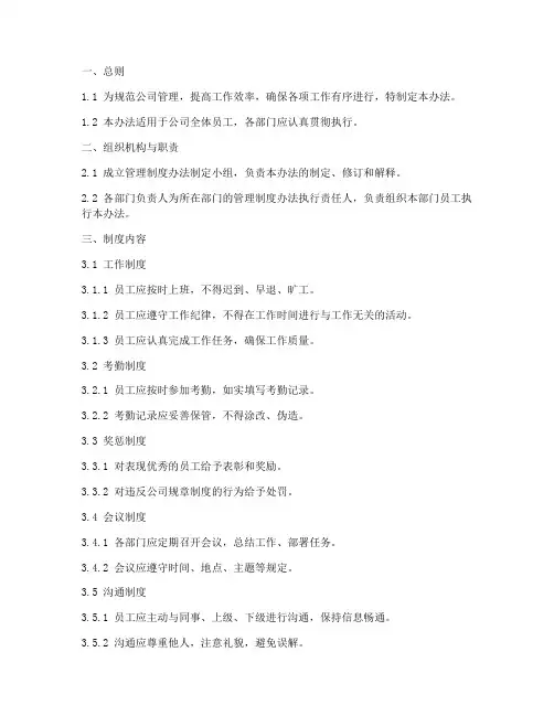 管理制度办法格式模板