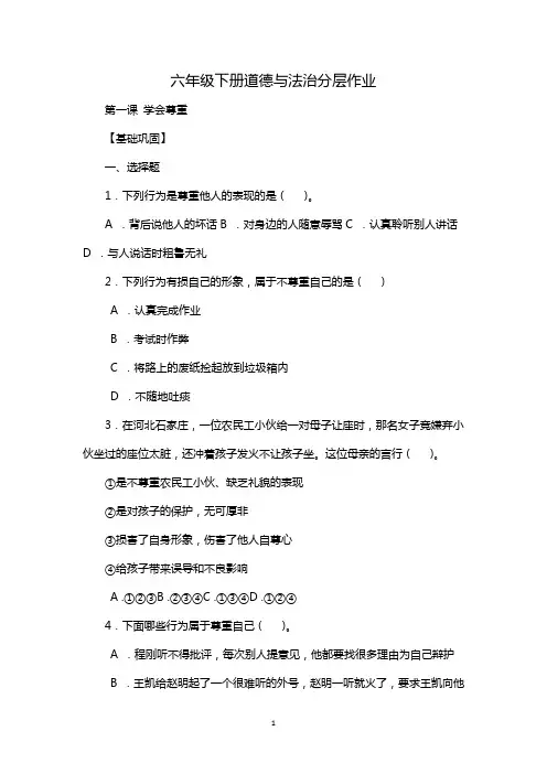六年级下册道德与法治分层作业