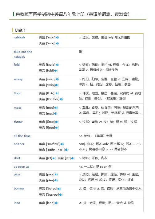 鲁教版五四学制初中英语八年级上册(英语单词表)