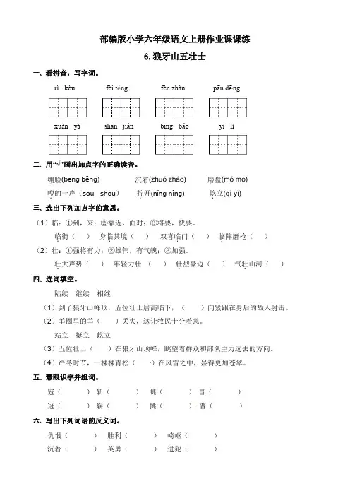 【课课练】部编版小学六年级语文上册一课一练6