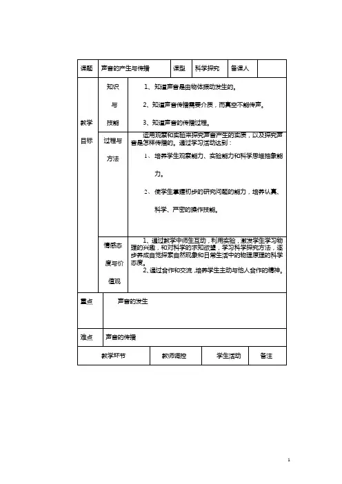 科学探究声音的产生与传播教案 1