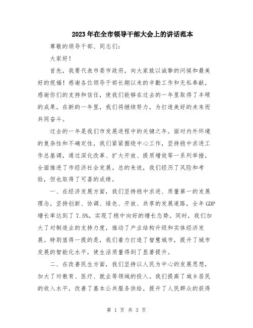 2023年在全市领导干部大会上的讲话范本