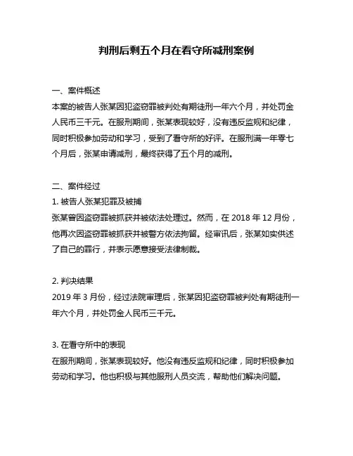 判刑后剩五个月在看守所减刑案例