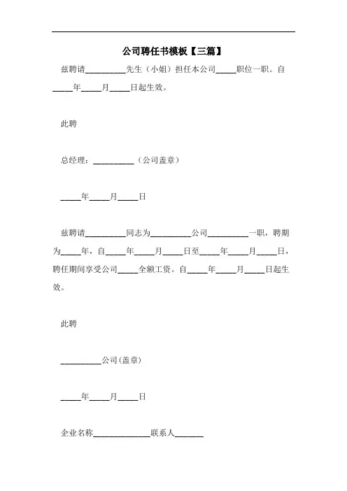 公司聘任书模板【三篇】