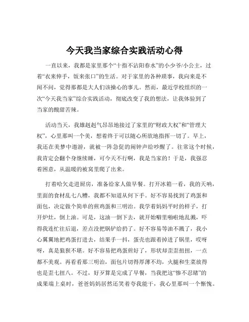 今天我当家综合实践活动心得