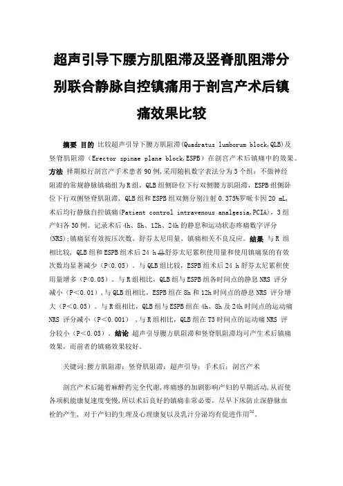 超声引导下腰方肌阻滞及竖脊肌阻滞分别联合静脉自控镇痛用于剖宫产术后镇痛效果比较