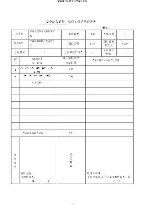 智能建筑分项工程质量验收表