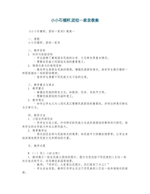 小小石榴籽,团结一家亲教案