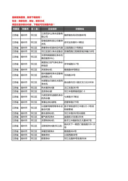 新版江苏省扬州市邗江区净水器企业公司商家户名录单联系方式地址大全21家