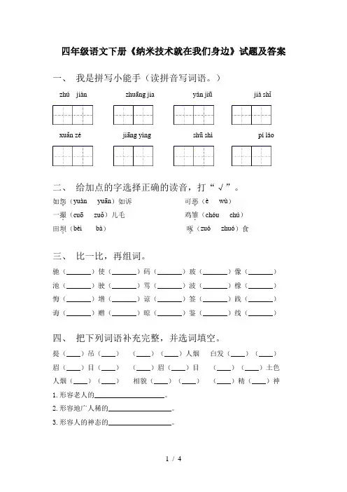 四年级语文下册《纳米技术就在我们身边》试题及答案