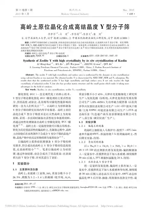 高岭土原位晶化合成高结晶度Y型分子筛_李梦华