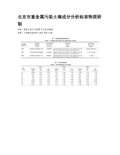 北京市重金属污染土壤成分分析标准物质研制