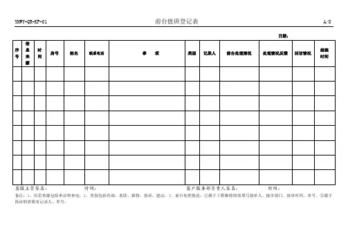 前台值班登记表