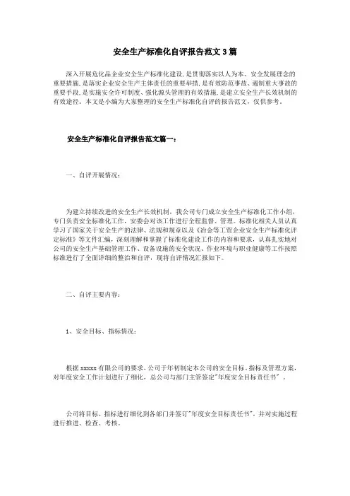 安全生产标准化自评报告范文3篇