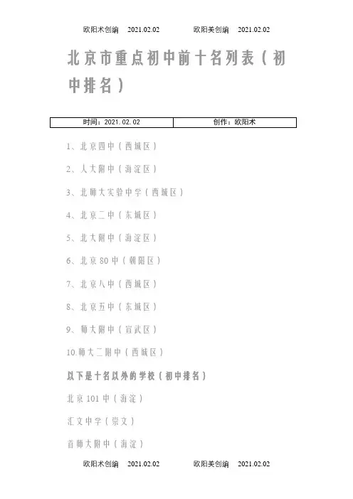 北京市重点初、高中排名表之欧阳术创编