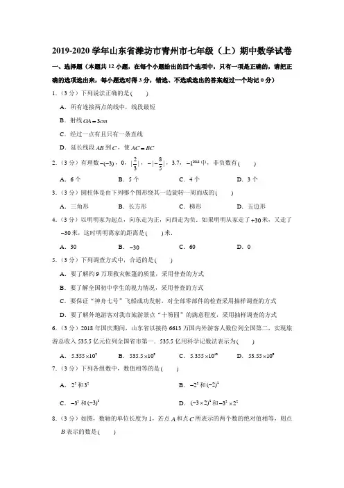 2019-2020学年山东省潍坊市青州市七年级(上)期中数学试卷解析版