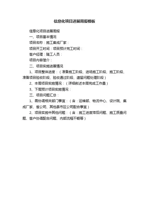 信息化项目进展周报模板