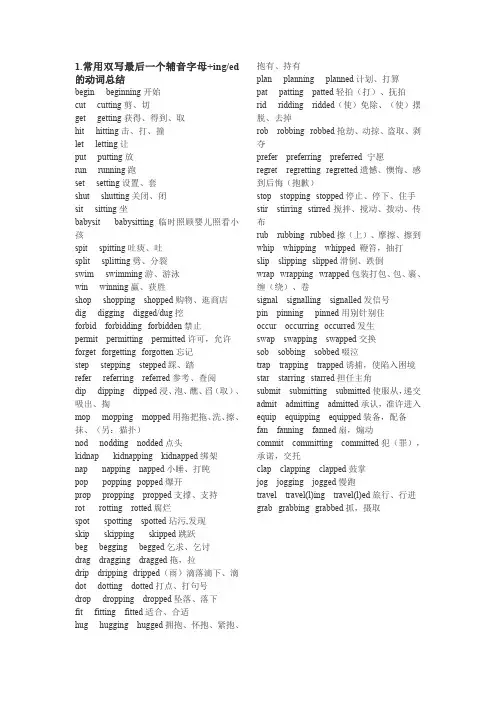 常用双写最后一个辅音字母的动词总结
