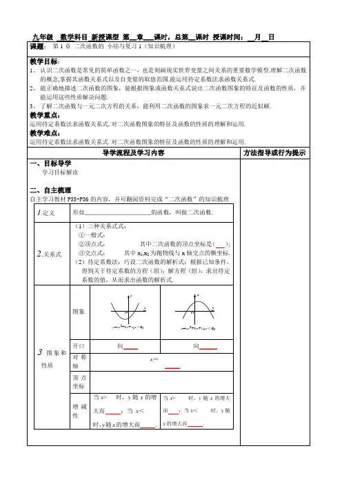 第1章 二次函数的 小结与复习1(知识梳理)