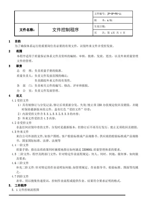 ISO9001：2015文件控制程序