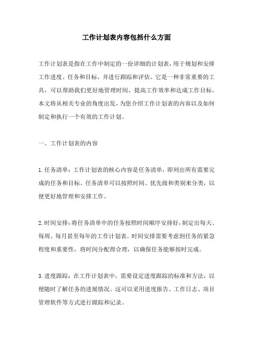 工作计划表内容包括什么方面