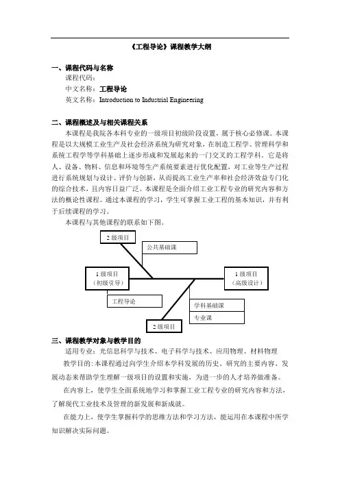 《工业工程导论》课程教学大纲