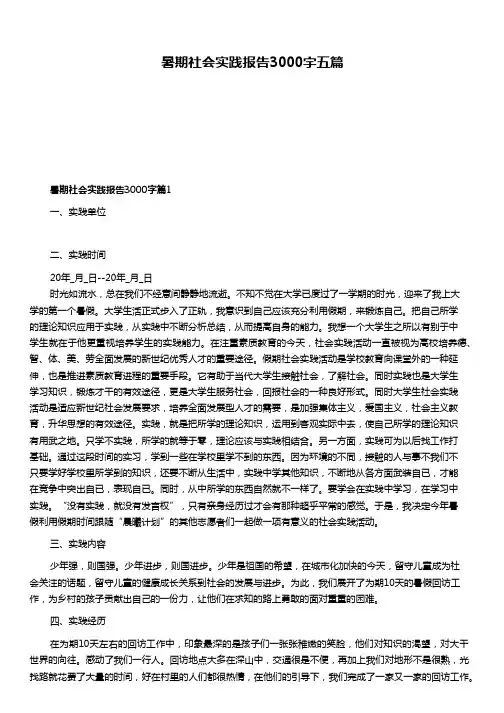 暑期社会实践报告3000字五篇