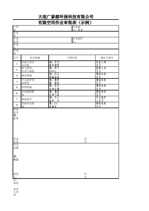 有限空间作业审批表填写示例