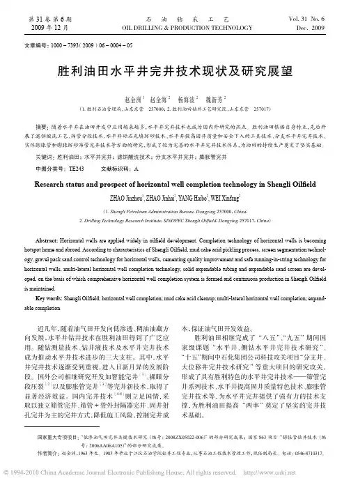 胜利油田水平井完井技术现状及研究展望_赵金洲