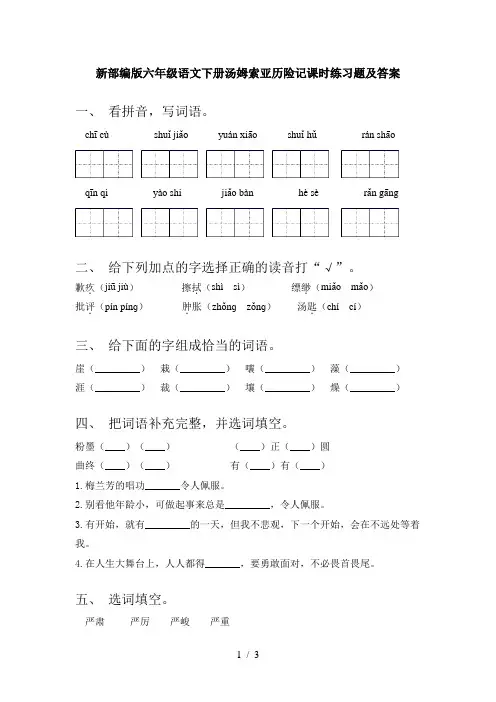 新部编版六年级语文下册汤姆索亚历险记课时练习题及答案