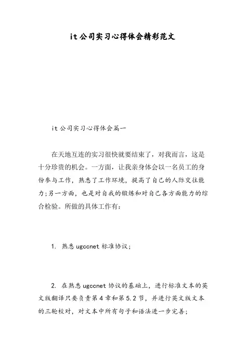 it公司实习心得体会精彩范文