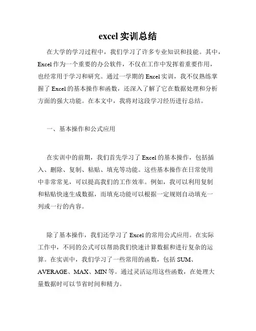 excel实训总结