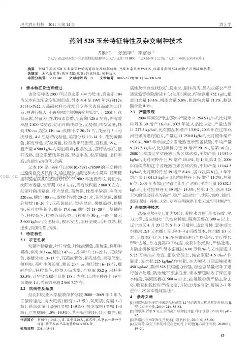燕洲528玉米特征特性及杂交制种技术