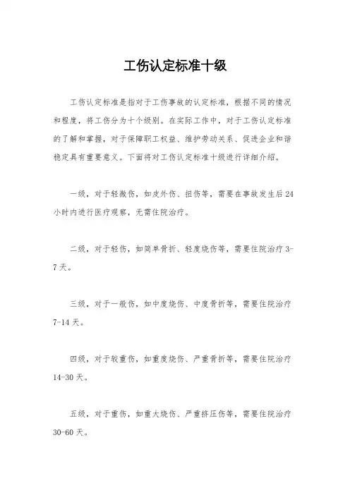 工伤认定标准十级