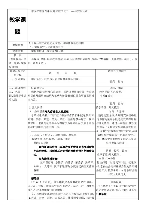 耳穴中医护理操作 教案设计