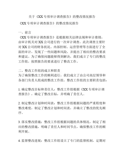 关于《XX专项审计调查报告》的整改情况报告