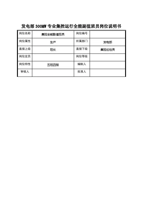 集控全能副值岗位说明书(新)