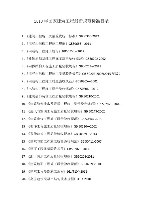 最新版的国家建筑工程施工质量验收规范目录