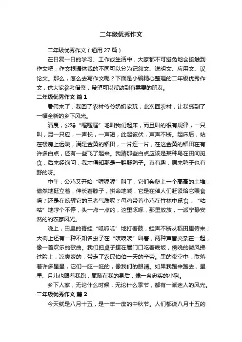 二年级优秀作文（通用27篇）