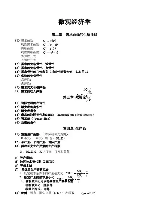 微观经济学基础计算公式